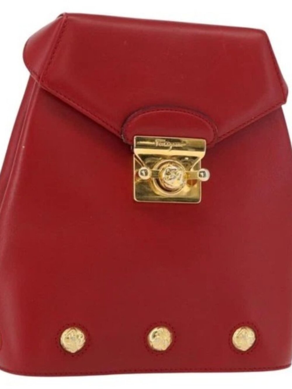 Salvatore Ferragamo Backpack Leather Red Gold Auth 150428